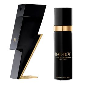 CAROLINA HERRERA BAD BOY 2 PCS SET: 3.4 EAU DE TOILETTE SPRAY + 3.4 DEODORANT SPRAY (HARD BOX)