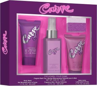 CURVE CRUSH 4 PCS GIFT SET FOR WOMEN: 1.7 BODY WASH GEL + 3.4 FRAGRANCE MIST + 1.7 BODY LOTION + 2.65 SHOWER STEAMER.