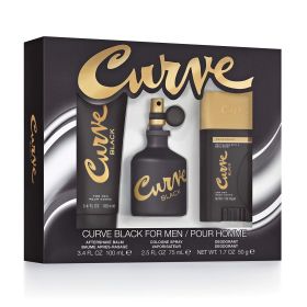 CURVE BLACK 4 PCS SET FOR MEN: 2.5 COLOGNE SPRAY + 3.4 AFTER SHAVE BALM + 1.7 DEODORANT + DRAWSTRING BACKPACK